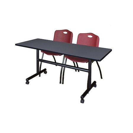 Kobe Rectangle FlipTop Table, 60" W, 29" H, Laminate Top, Gray MKFT6030GY47BY